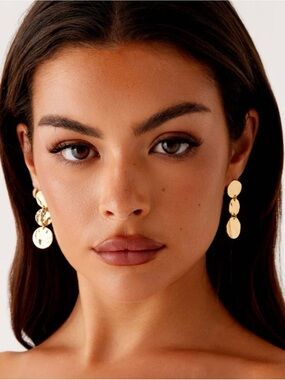 Gold Hammered Disc Drop Earrings - Women Jewelry